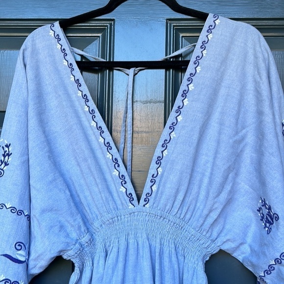 Misa Los Angeles Chantal Embroidered Cotton Chambray India Maxi Dress Small - Picture 6 of 16